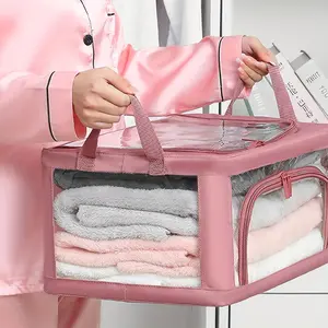 Transparent Foldable Storage Box with Fabric & Metal Frame, //, Ideal for Wardrobe/bedroom, Under Bed Storage