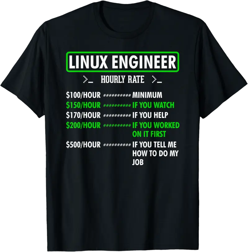 Linux Engineer Hourly Rate DevOps Unix Geek Cloud Programmer T-Shirt - Willianam Shop 42B0823PPCBT