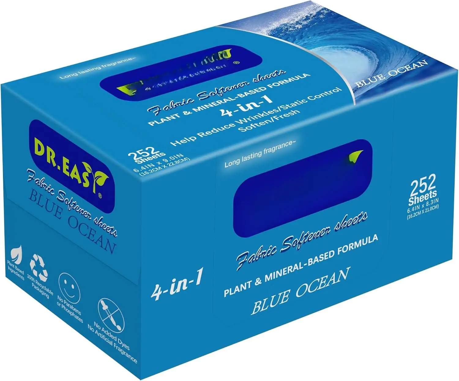 Dryer Sheets  Based Formula 252 Ct BLUE ,Softener sheets for Laundry Unscented No Dyes Reduce Static & Wrinkles Help Repel