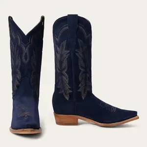 Women's Stetson Casey Suede Leather Boots Snip Toe Handcrafted Blue
