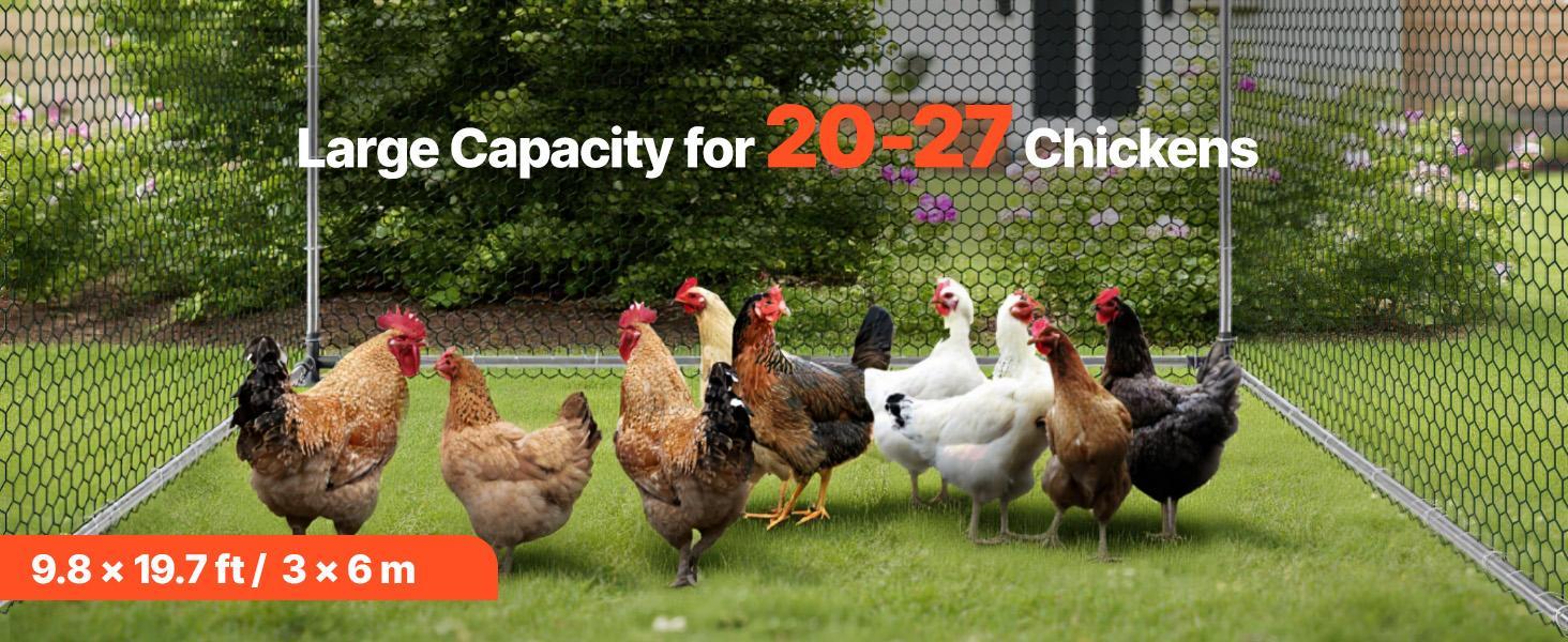 VEVOR Large Metal Chicken Coop, 9.8 x 19.7 x 6.6 ft, Walk-in Chicken Runs with Waterproof Cover, Dome Roof Hen House Enclosure with Lock, Outdoor Duck Rabbit Cage Poultry Pen for Backyard, Farm, Yard VEVOR Large Metal Chicken Coop, 9.8 x 19.7 x 6.6 ft, Walk-in Chicken Runs with Waterproof Cover, Dome Roof Hen House Enclosure with Lock, Outdoor Duck Rabbit Cage Poultry Pen for Backyard, Farm, Yard