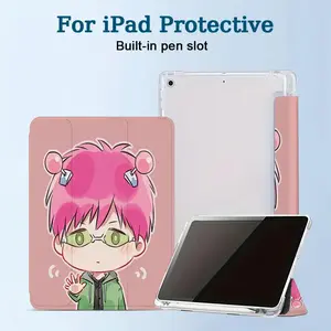 Saiki K Anime Manga Case for iPad with Saiki K. Design - Compatible with iPad 10.9/10.2/Air 4/5/Pro 11/12.9/9.7, Lightweight Foldable Cover, Scratch-Resistant & -Fingerprint, Pastel Pink & Green with Saiki Character, Hybrid Case with Stand & Pen Holder
