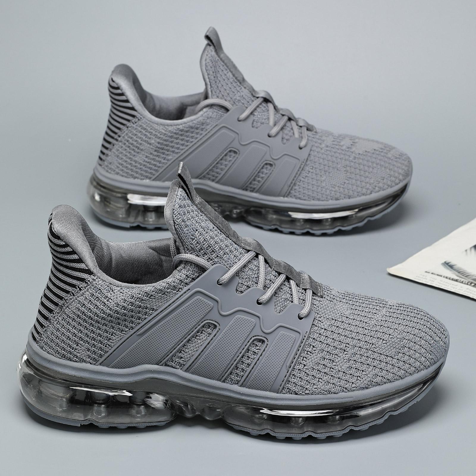 Men's Air Cushion Running Shoes - Breathable Mesh Fabric, Athletic Look, Lightweight, Non-Slip, Secure Lace-Up Sneakers for Gym & Walks, Casual Comfort, Breathable Fabric,shoes for back to school,back to school shoes