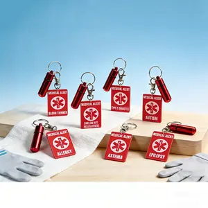 1pc Medical Alert Keychain, Stylish Keychain, Acrylic Material, Double-Sided Transparent Design, Lobster Clasp, with Emergency Contact Information Bottle, for Nurses Day Professional Health-Themed Key Ring Accessory