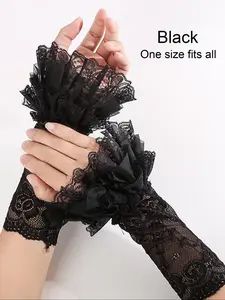 Women's Two-Layer Lace Trim Fake Sleeves, Lolita Style Arm Covers, Halloween Fingerless Gloves, Role Play Accessories, Washable Reusable