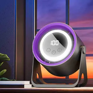Multifunctional Small Fan, 5-speed Wind Power Fan with Warm Night Light, 360 ° Rotating Direction Fan for Home Office, Led Display Fan