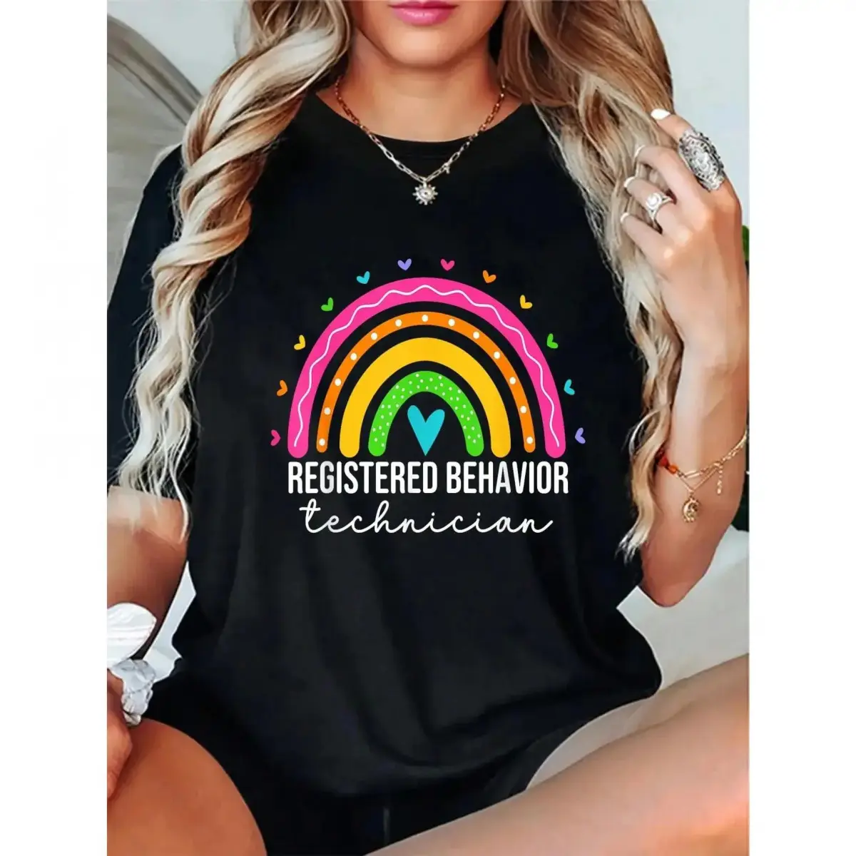 Women's Tops, RBT Rainbow Graphic Tee, Vintage Cotton Crew Neck with a Casual Streetwear Style for ABA Therapists,coucou,fem,big,custom,womens,trend,shirts,pink,salon,mystery, Ribbed, Boxy, Breathable, Shortsleeve, Round Neck, Everyday, Oversized, Street,