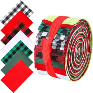 40 Pcs Christmas Jelly Cotton Fabric Patchwork Roll-2.55 Inch Xmas Buffalo Plaid Roll up Cotton Fabric Quilting Strips