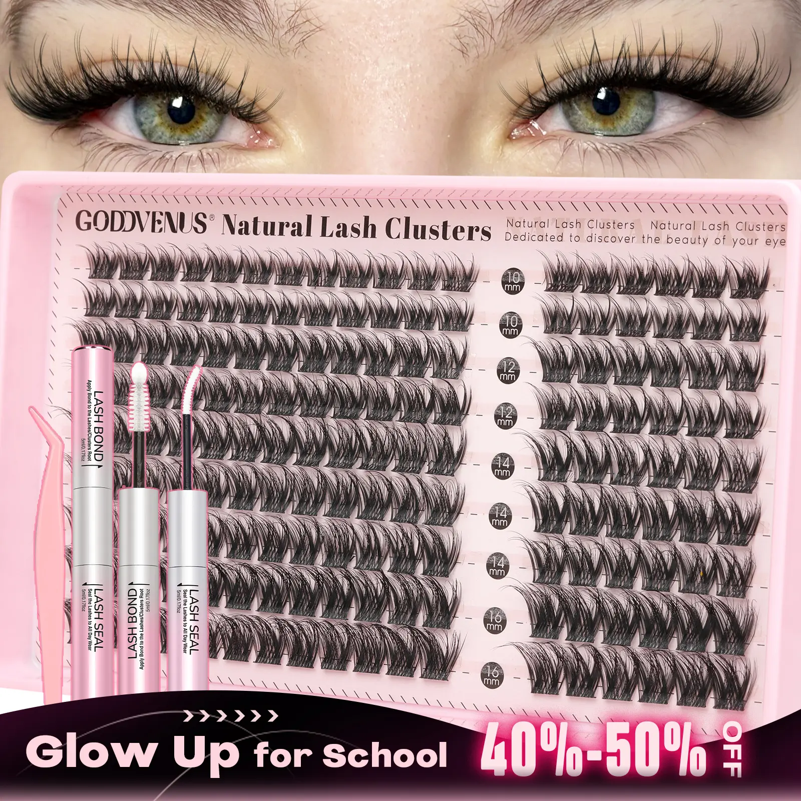 Goddvenus Elegant Lash Clusters Natural Wispy Lash Clusters – D Curl Individual Lashes with 6 Layered Thicknesses, Fluffy DIY Cluster Eyelash Extensions for Understated Chic Babes