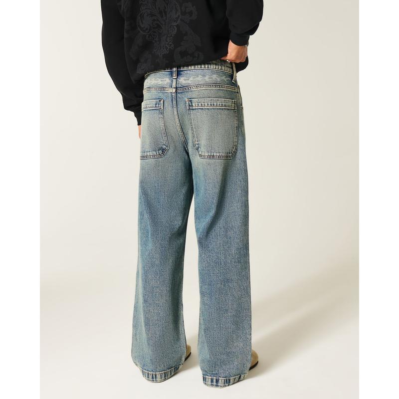 Hollister Dark Wash Graphic Super Baggy Jeans