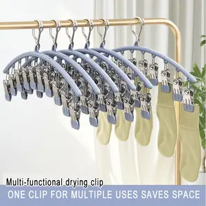 Space-Saving Curved Hanger with 10 Clips, Multifunctional Clothes Hanger, Yoga Pants Rack, Closet Storage Organizer, Durable Clothes Hanging Hook, Ideal for Organized Wardrobe