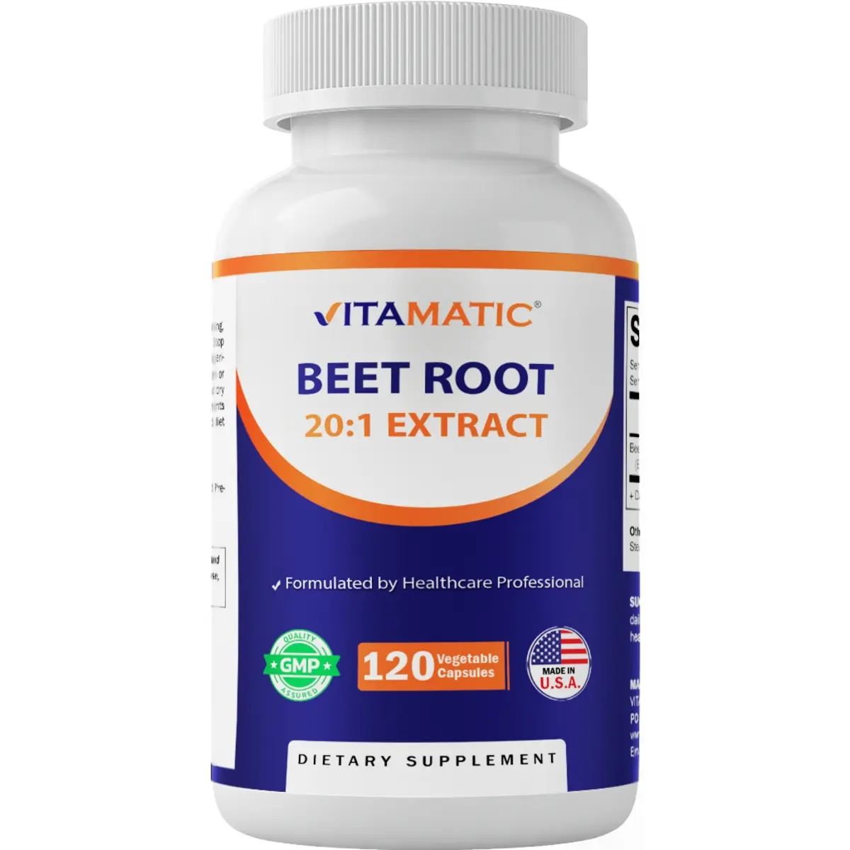 Vitamatic Edible Beetroot Capsules - 20:1 Beta Vulgaris Extract, 800 mg Per Serving, Nitric Oxide & Energy Support, No Artificial Flavor, Non-GMO, Gluten Free, 120 Veggie Capsules, Made in USA Dietary Supplement