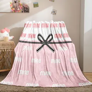 "Mine" Bow Print Lightweight Nap Blanket, Cute Coquette Aesthetic Small Throw Blanket, Soft Cozy Blanket for Office, Sofa & Travel, Ideal Gift for Teens & Girls (Multiple Colors & Sizes Available)