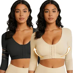 Women's Arm Shaper Post Surgery Bra, Arm Shaper Tops, Arm Lipo Compression Sleeves Hooks Front Closure Shapewear 3/4 Sleeves