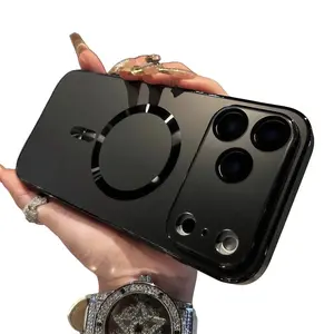 Shiny Magnetic Lens Protective Case Phone Accessory Compatible for IP17pro/IP16/15pro/IP14pro Shockproof PC Material Screen Protector Casing Protection Cover Black Cellphone Smartphone Case iPhone 16 Plus Cases