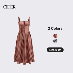 Cider Cotton-blend Square Neck Gingham Maxi Dress Dealsforyou
