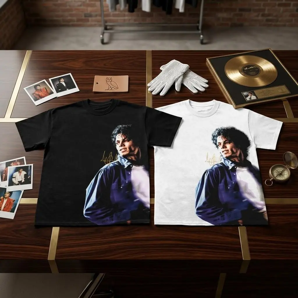 Men's Casual Cotton Short-Sleeve T-Shirt - AudioDust4U MJ Signature Michael Jackson King Of Pop Graphic Prints, Hip-Hop Rap Fan Gift, Tops Garment with Seamless Hem, Shortsleeve, Fabric, Classic, Fashion, Menswear, Ribbed