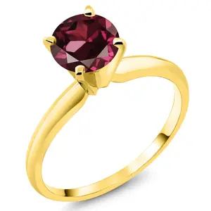 14K Yellow Gold Red Rhodolite Garnet Solitaire Engagement 4-Prong Ring For Women | 1.00 Cttw | Round 6MM | Gemstone Birthstone