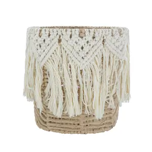Mainstays Round Open Weave Tassel with Rolled Paper Storage Basket, 9.45" x 8.66" x 9.45"，Wicker Storage Basket,Large Cube Storage Bins Storage Basket with Liners Baskets for Shelves Organizing & Decor, Natural Organiser