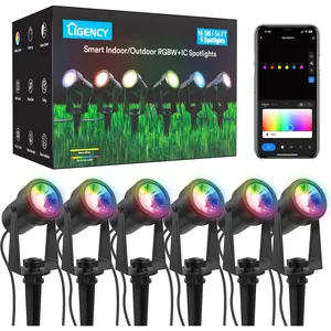 Outdoor intelligent low-voltage landscape lamp, 6-piece outdoor spotlight IP65 waterproof RGBW color-changing spotlight, suitable for courtyard garden, 54 feet.