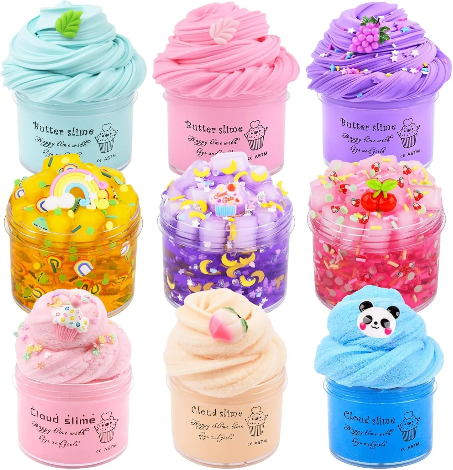 Halloween Fall Gift Slime Kit 9 Pack, with 3 Cloud Slime, 3 Jelly Cube Crunchy Slime and 3 Butter Slime, Soft and Non-Sticky, DIY Toys for Girls Boys, Kids Party Stress Relief Toy, Birthday Favor, Surprise Gift