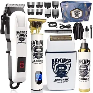 Men's Professional Hair Clipper Set (4-in-1), Barber Hair Clippers, Electric Shaver Kit with Titanium Blades, Ideal Gift Option, Precision Trimming Tools & Accessories (White)
