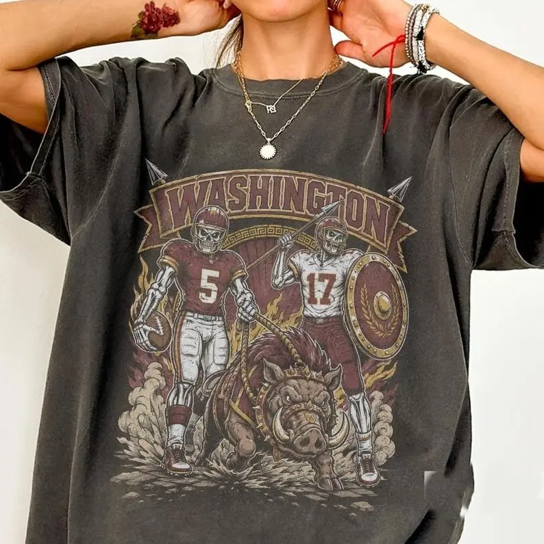 Washington Football Skull Shirt, Vintage Jayden Daniels Fan Tee, Game Day Gift For Football, Terry McLaurin Graphic Football