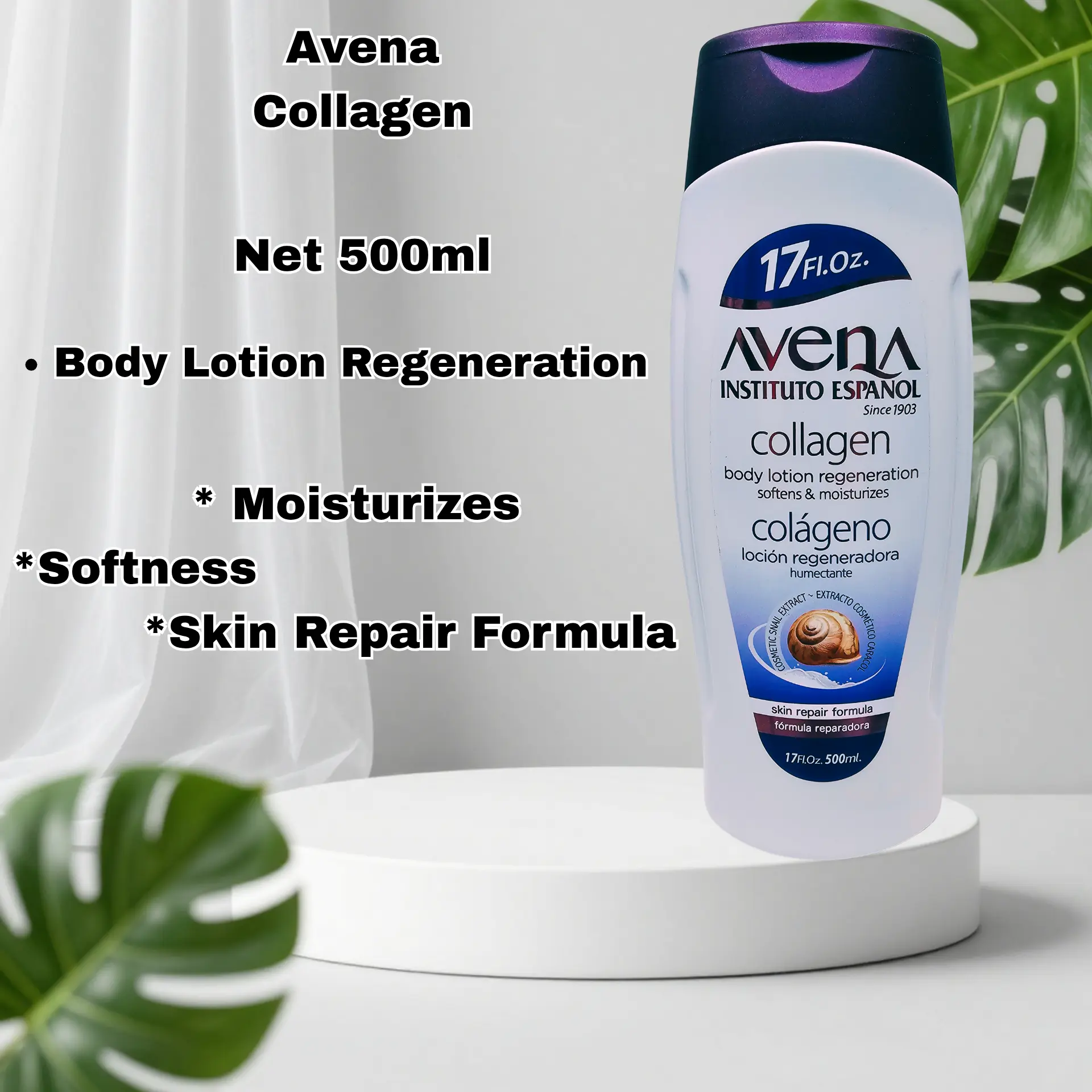 Avena Collagen Body Lotion, 500ml, Skin Regeneration Formula, Hydrating Body Moisturizer for Daily Use
