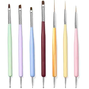 7PCS Nail Art Brushes Set with Professional Quality Soft Durable Nylon Bristles for DIY Manicure Includes Nail Polish Liner Extension Gel Builder Brushes & Multi Size Dotting Pens