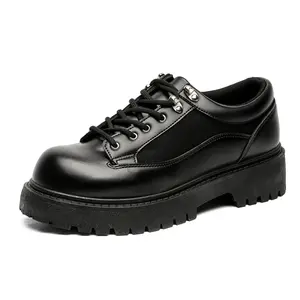 2025 New Men Oxfords Black Casual Leather Shoes Big Toe Unique Low Top Thick Sole Height Increasing Footwear