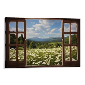 Fake Window Poster for Walls - Faux Window Posters with Open Window View, Bedroom Wall Art Decor, Nature Print for Home And Room Decoration. Canvas Poster Bedroom Decor Sports Landscape Office Room Decor Gift Frames Ornaments Artistic Photo Frame-.