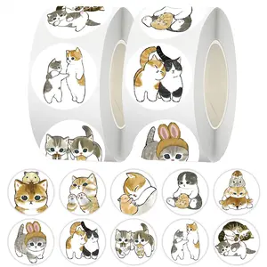 500pcs Cute Cat Curly Stickers Series Sealing Stickers Cup Laptop Suitcase Notebook DIY Decorative Stickers Birthday Gift Sticker Packs