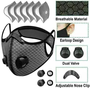2-Pack Reusable Half-Face Cover Mask with Filter, Grey Sports Face Mask for Cycling, Outdoor Activities