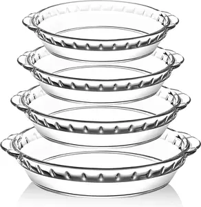 4 Packs Clear Glass Pie Plates, Deep Pie Pans Set (7"/8"/9"/10"), Baking Dishes with Handles for Baking and Serving