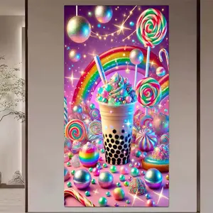 1pcs 5D DIY diamond painting kit, 5D diamond art set, DIY decoration, rainbow, milk tea, candy diamond painting kit with full round diamonds, mosaic, diamond art, DIY art home decor, suitable for Halloween and Christmas.