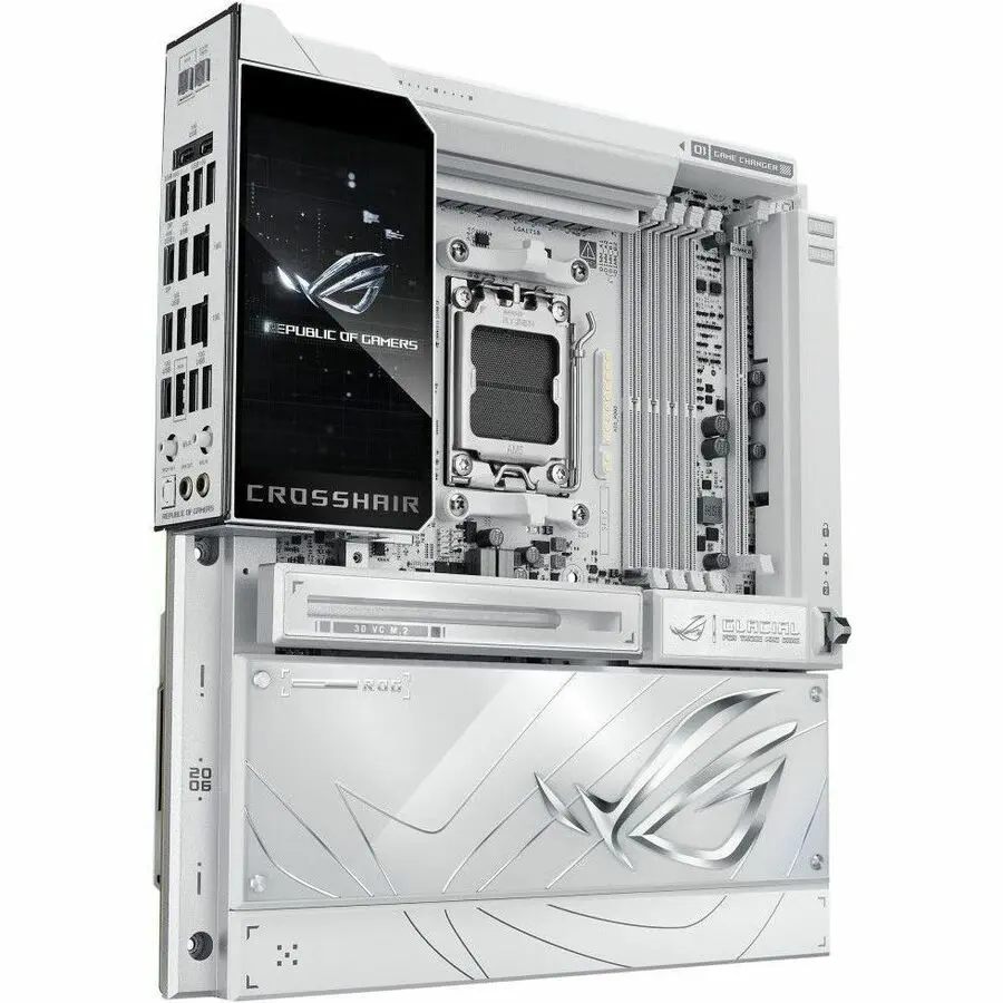 Asus ROG Crosshair X870E GLACIAL Gaming Desktop Motherboard AMD X870E Chipset Socket AM5 Extended ATX Ryzen 9 Ryzen 7 Processor Supported 256 GB DDR5 SDRAM Maximum RAM DIMM UDIMM 4 x Memory Slots Gigabit Ethernet 2.5Gigabit Ethernet  ROGCrosshairX870EGlac