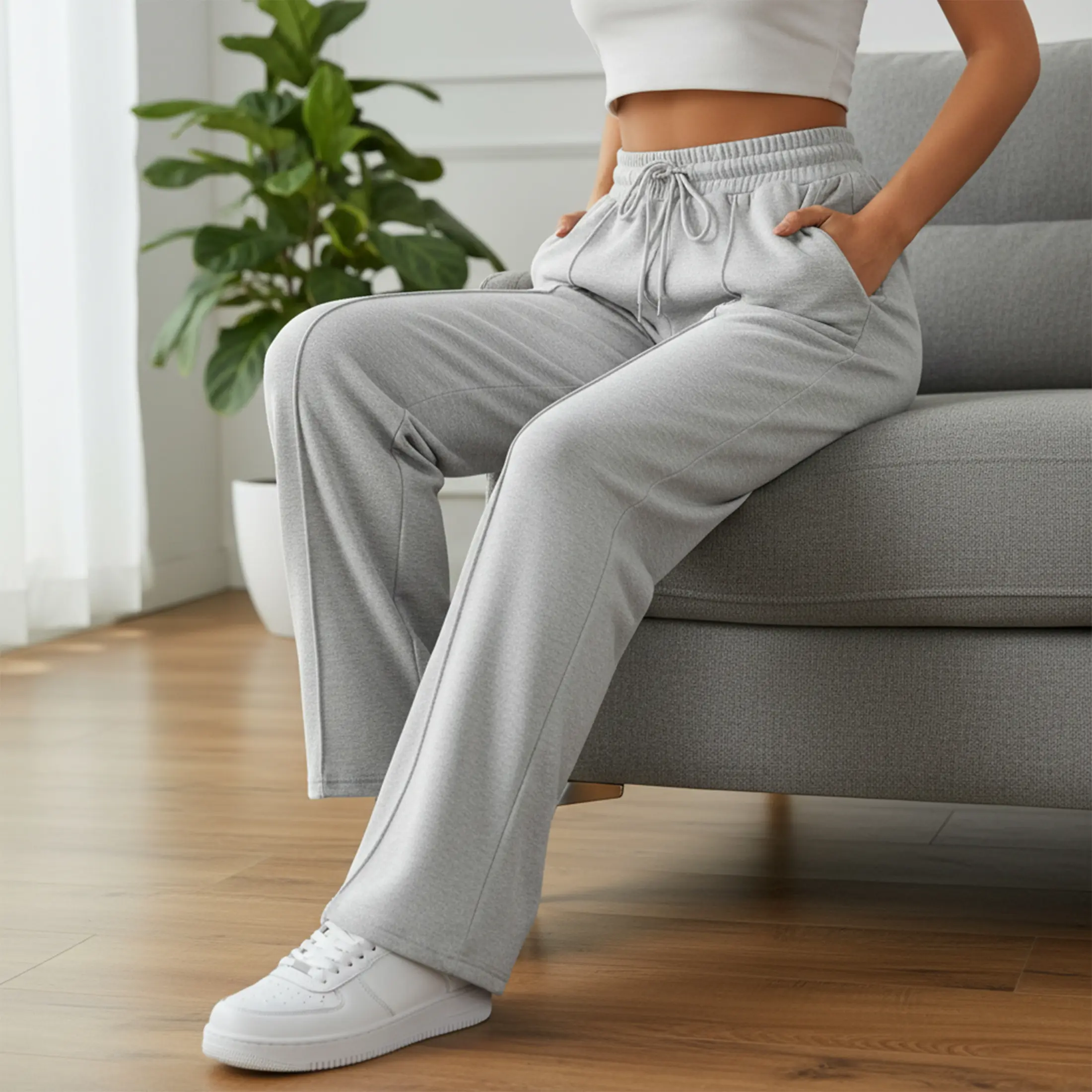 Thermal Wide Leg Pants for Women - Warm Fleece Lined Sweatpants with Elastic Waist & Drawstring