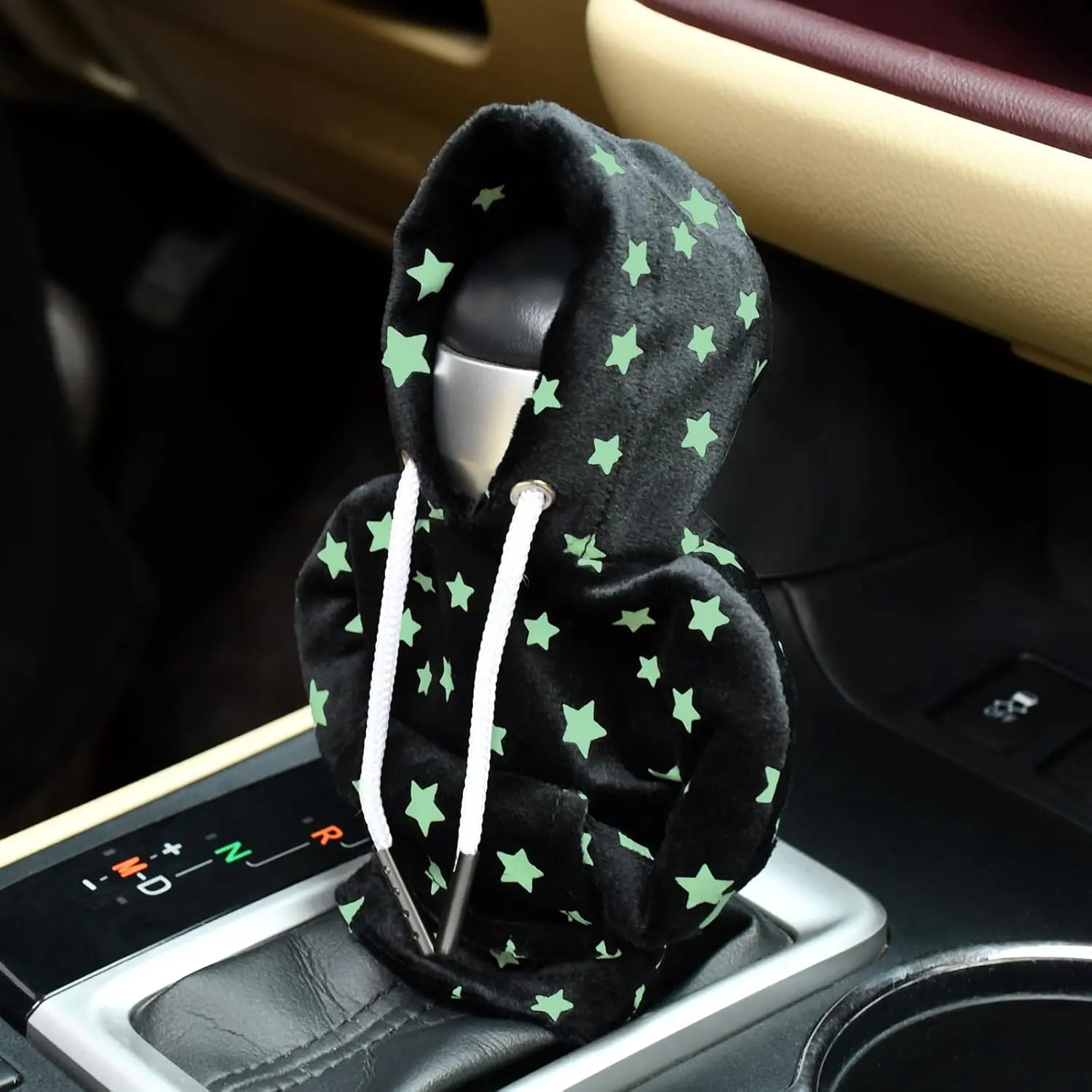 Synthetic Glow-in-the-Dark Universal Car Gear Shift Hoodie Knob Cover (Black A) - Mini Funny Shift Lever Cover Upgrade, Automotive Interior Accessories