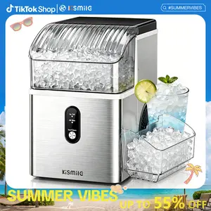 Kismile Countertop Nugget Ice Maker, Portable Crushed Ice Machine, 35Lbs/24H, 7 Mins Quick Ice, Self-Cleaning, One-Click Operation, Home Kitchen Office Bar