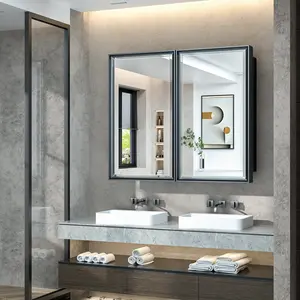 TETOTE Medicine Cabinet with Mirror, Durable for Bathroom, Adjustable Shelves, Aluminum Frame with Bevels, Surface or Recessed Mount