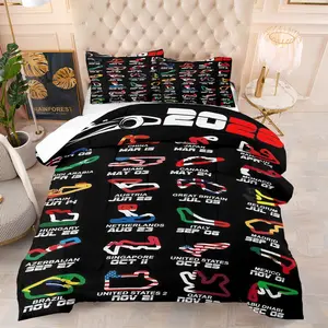 2026 F1 Race Calendar Comforter Set (2/3-Piece, 1 Comforter + 1-2 Pillowcases), 2026 Global Circuit Track Print, Soft Bedding Sets, Perfect for Motorsport Decor & Racing Fans, Ideal Gift for Formula 1 Enthusiasts