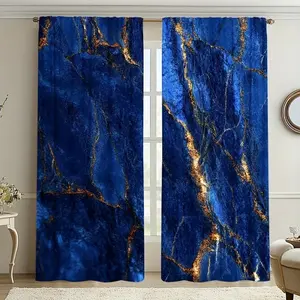 Marble Pattern Printed Curtains Set, Home Decoration Curtain, Stylish Rod Pocket Window Drapes for Bedroom & Living Room, Comfortable Atmosphere, Easy Installation