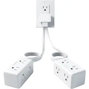 12-Outlet Split Extension Cord, 10FT Flat Plug Power Strip (5FT  Each Side), Ultra-Thin Flat Extension Cord for  Office Dorm Desk, ETL Listed