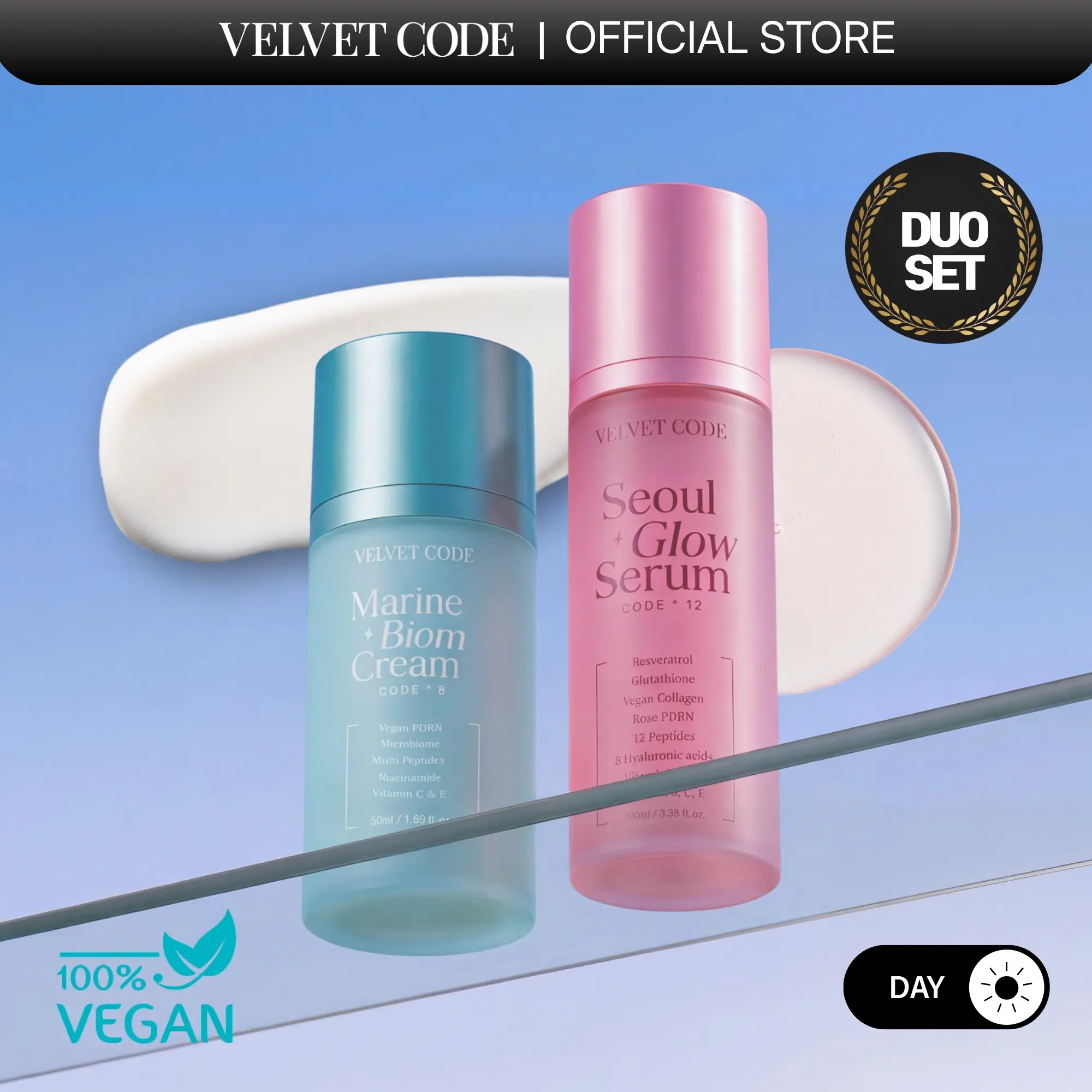 [Velvet Code] Skin Perfecting Glow Prep Set for Makeup-Ready Skin, Your First Velvet Ritual, Glutathione & Niacinamide 5% | Brightening & Even Tone Care | 4.16x Makeup Adhesion, Serum + Marine Biome Cream | Dermatologist-Made Korean Skincare