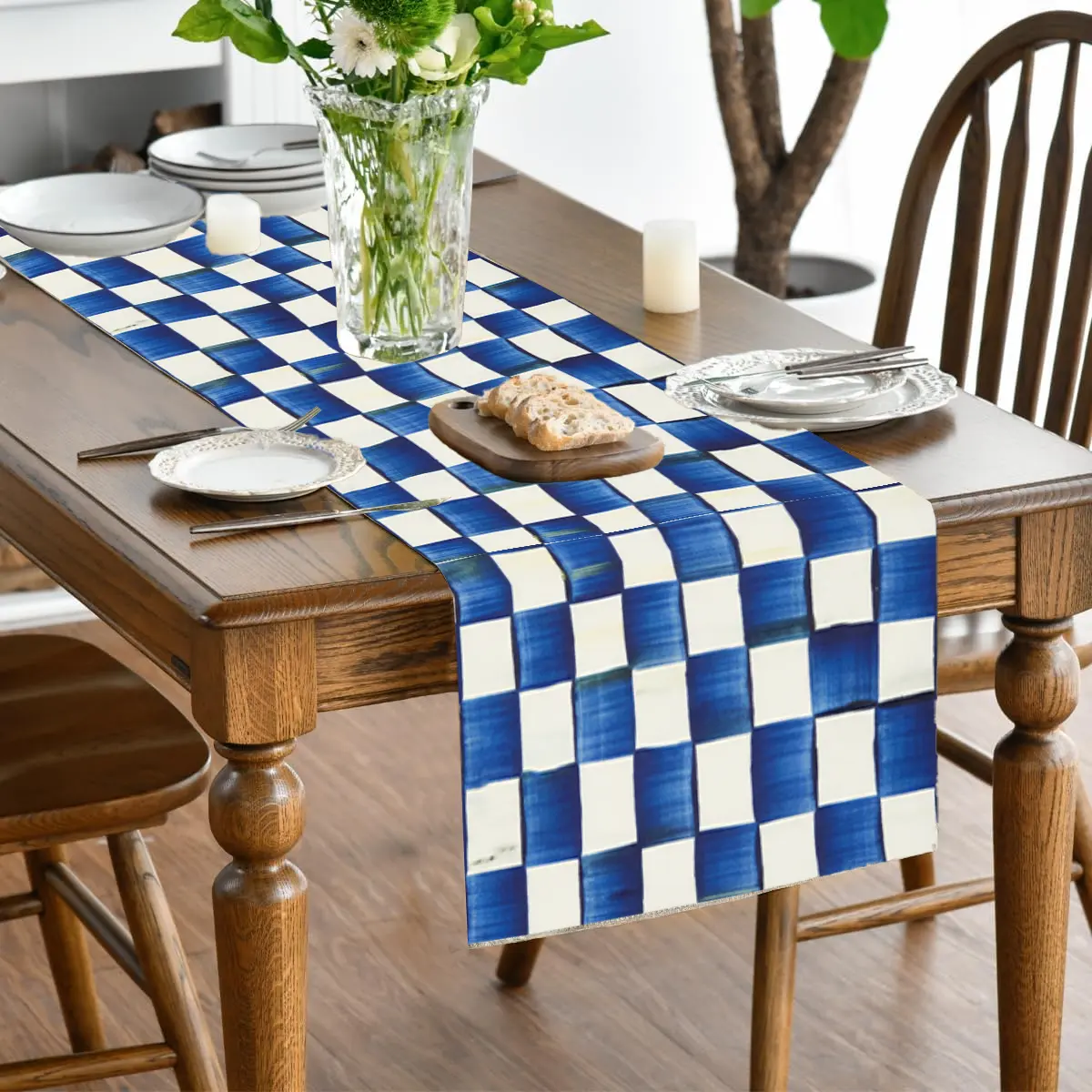 Mackenzie Childs Royal Check Table Runner, Seasonal Fall Washable Kitchen Dining Table Decoration for Home Party Decor