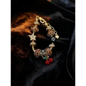 Leopard Print Cherry Pendant Bracelet, Sexy Style Chain Jewelry for All Seasons, Perfect Gift for Women, Charm Bracelets