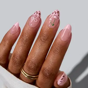 BTArtbox Press On Nails Short - Weekend Getaway, Easy-to-Apply 3D Almond Square Press On Nails with Glue and Adhesive Tabs in 15 Sizes - 30 Nails All-in-One Kit