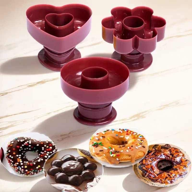 3pcs, Plastic Donut Mold Flower Type Donut Stamping Tool, Donut Molds Set, Plastic Doughnut Cutters, Baking Tools, Home Kitchen Accessories