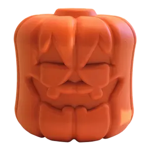 Jack O' Lantern eDispener Durable Rubber Chew Toy & Treat Dispenser for Dogs 30-60 lbs Made in USA FDA Compliant Dishwasher Safe Large Size 3" x 2.75" - Pumpkin