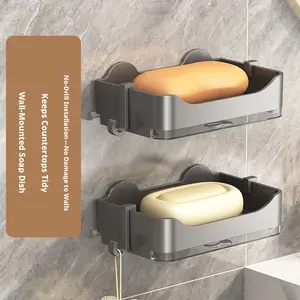 2-Pack No-Drill Soap Dispenser, Wall-Mounted with Hook, Hollow Design for Drainage, Easy to Use, Suitable for Kitchen, Bathroom, Toilet